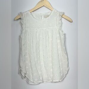 NWOT Loft White Flower Floral Embroidered Cap Ruffle Sleeve Top Blouse XXSP